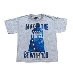 May The Force Be With You Darth Vader Star Wars Gray T-shirt Youth Large